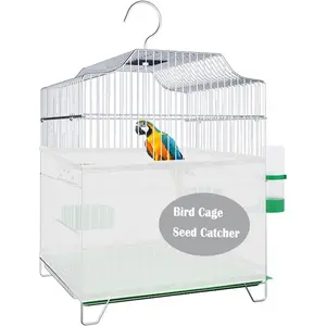 PURR LAB Bird Cage Seed Catcher, Birdcage Skirt Guard, Adjustable Soft Nylon Mesh Netting Cover for Round Square Medium BirdCages Circumference 40-60 Inch, White
