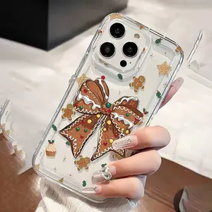 Transparent Christmas Gingerbread Bow Pattern Tpu Shockproof Phone Case, Fits iPhone 15/15 Plus/15 Pro/15 Pro Max/11-16 Pro Max
