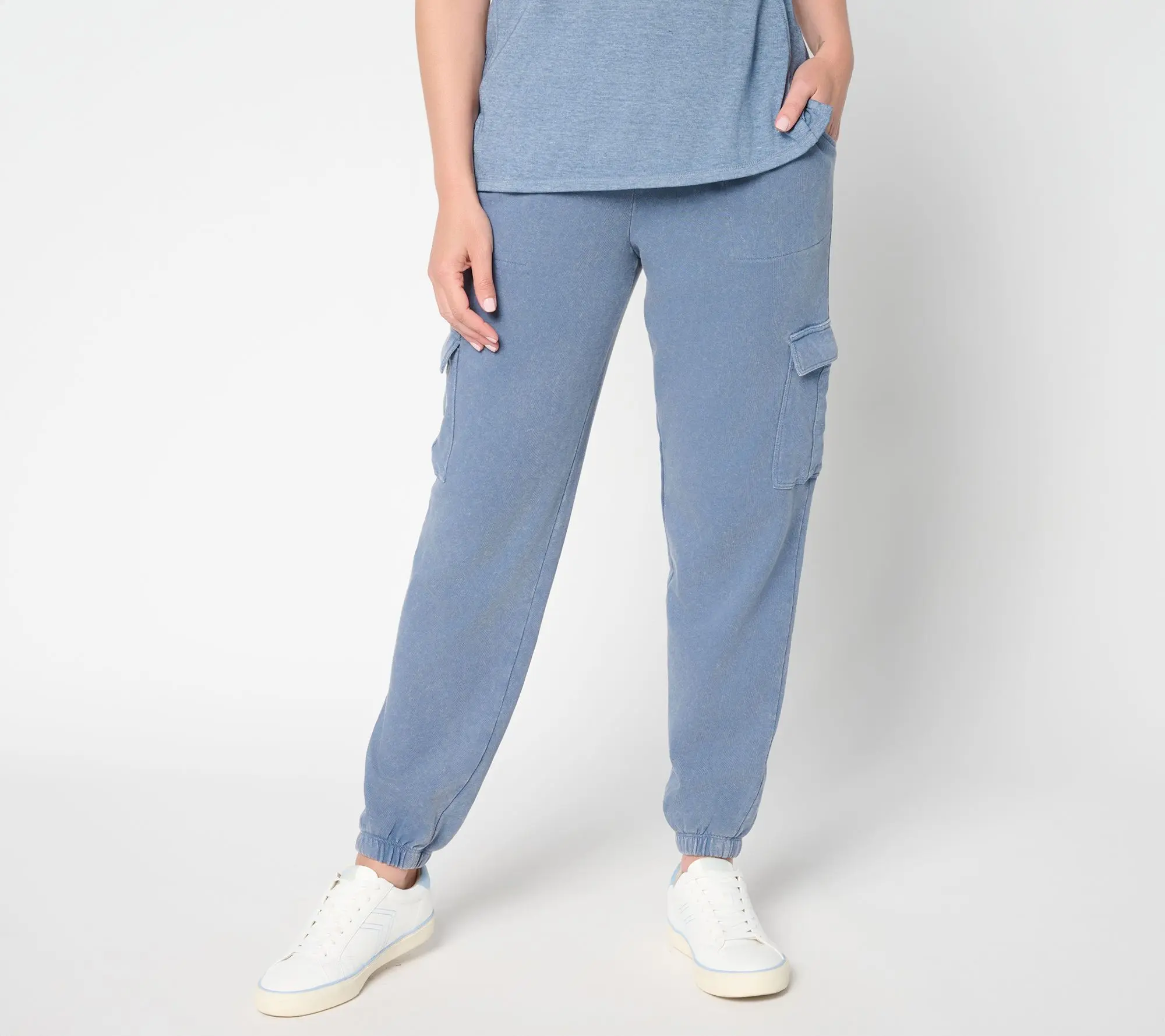 AnyBody Petite Washed French Terry Cargo Jogger Pant