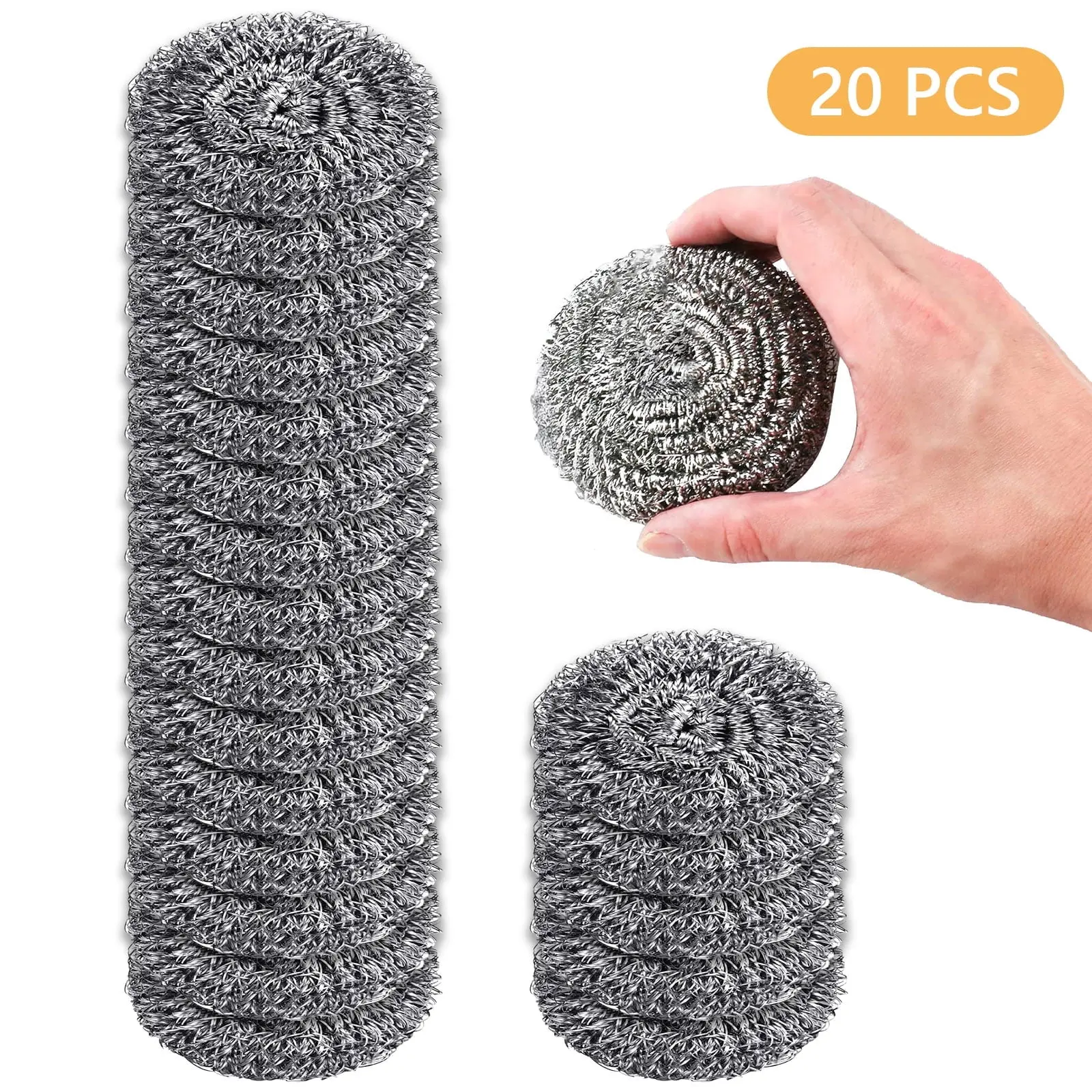 Tripumer 20 Pcs Stainless Steel Scouring Pads Brush Ball Scouring Stainless Scourer Steel Wool Scrubber Flexible Multipurpose Reusable Silver Tripumer