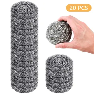 Tripumer 20 Pcs Stainless Steel Scouring Pads Brush Ball Scouring Stainless Scourer Steel Wool Scrubber Flexible Multipurpose Reusable Silver Tripumer