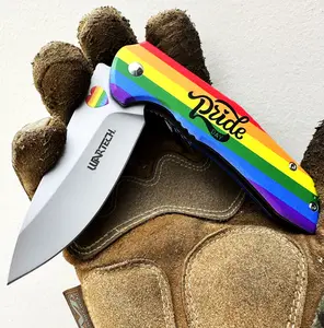 8" LGBT Rainbow Flag Pride Day Outdoor Folding Pocket Knife for Men Women – Razor Sharp Stainless Steel Blade, Compact & Durable Gear Tools for Camping, Hiking, Survival, Tactical and Everyday Carry (EDC)