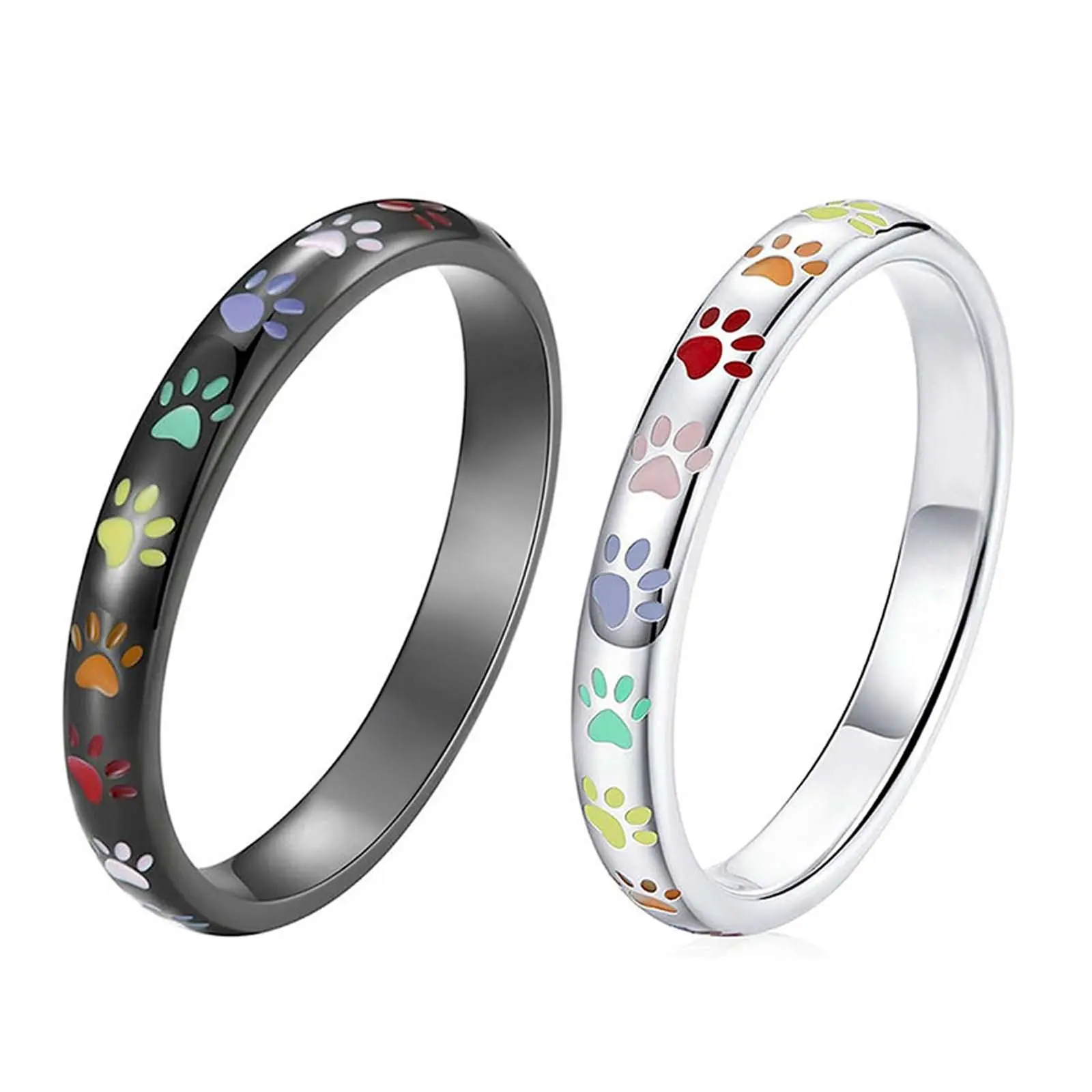Sweet rainbow paw print ring personality trend men and women dog paw print jewelry cute animal cat paw couple gift suitable for party