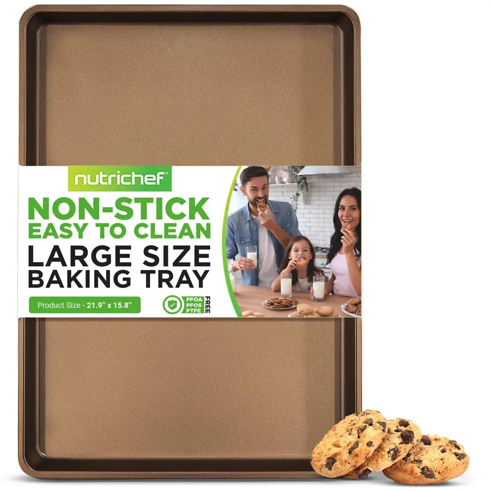Nonstick XL Baking Pan - Gold | Carbon Steel Bakeware Tray for Baking, Serving & Meal Prep - Stackable Design, Easy-Clean, Dishwasher Safe & PFOA-Free - Kitchen Essentials