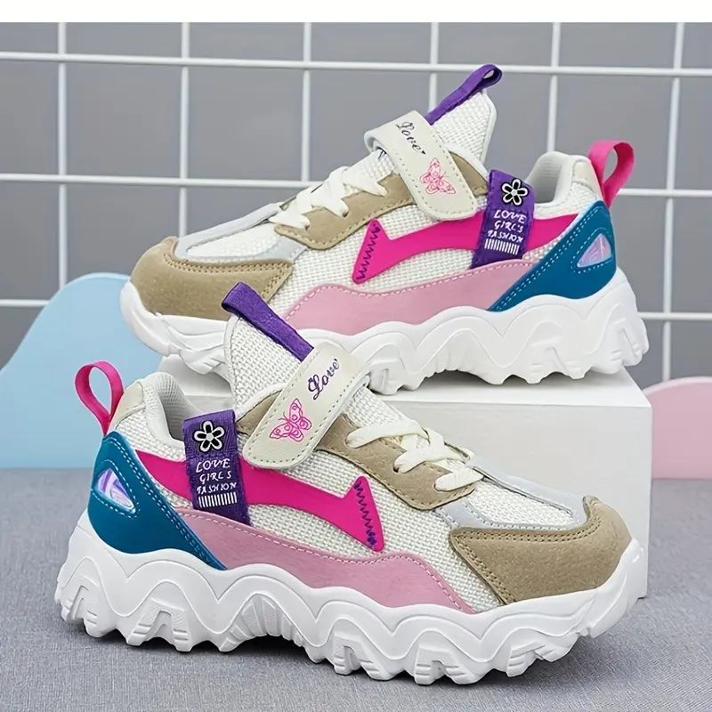 Girls' Autumn Outdoor Double Mesh Casual Sneakers - Fabric, PU Leather, MD, Synthetic Materials, Breathable Student Trainers
