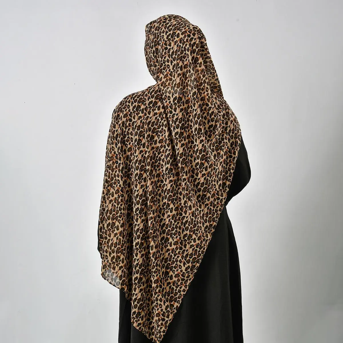 Rhinestone Chiffon Leopard Print Hijab Scarf Woman Muslim Hijab Shawls Islamic Muslim Fashion Turban Ramadan Headscarf 180*75cm