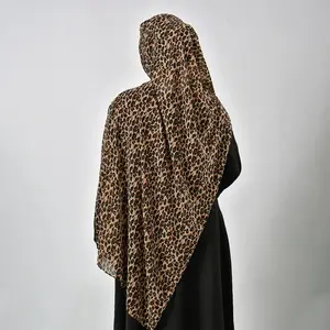 Rhinestone Chiffon Leopard Print Hijab Scarf Woman Muslim Hijab Shawls Islamic Muslim Fashion Turban Ramadan Headscarf 180*75cm