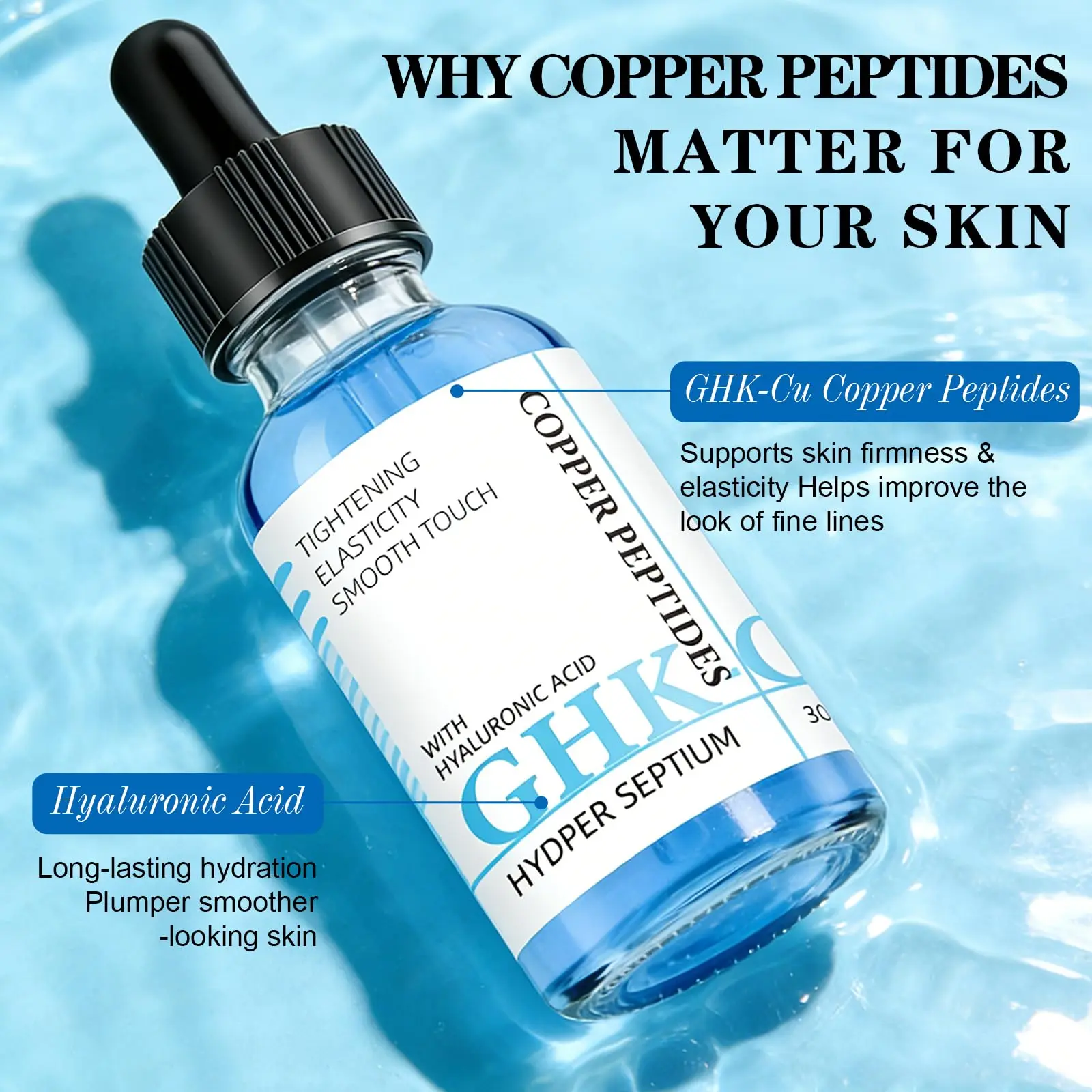 GHK Cu Peptide Serum 30 ml, Copper Peptide Serum with Hyaluronic Acid for Tightening, Collagen Boosting GHK Cu Peptide Serum 30 ml, Copper Peptide Serum with Hyaluronic Acid for Tightening, Collagen Boosting