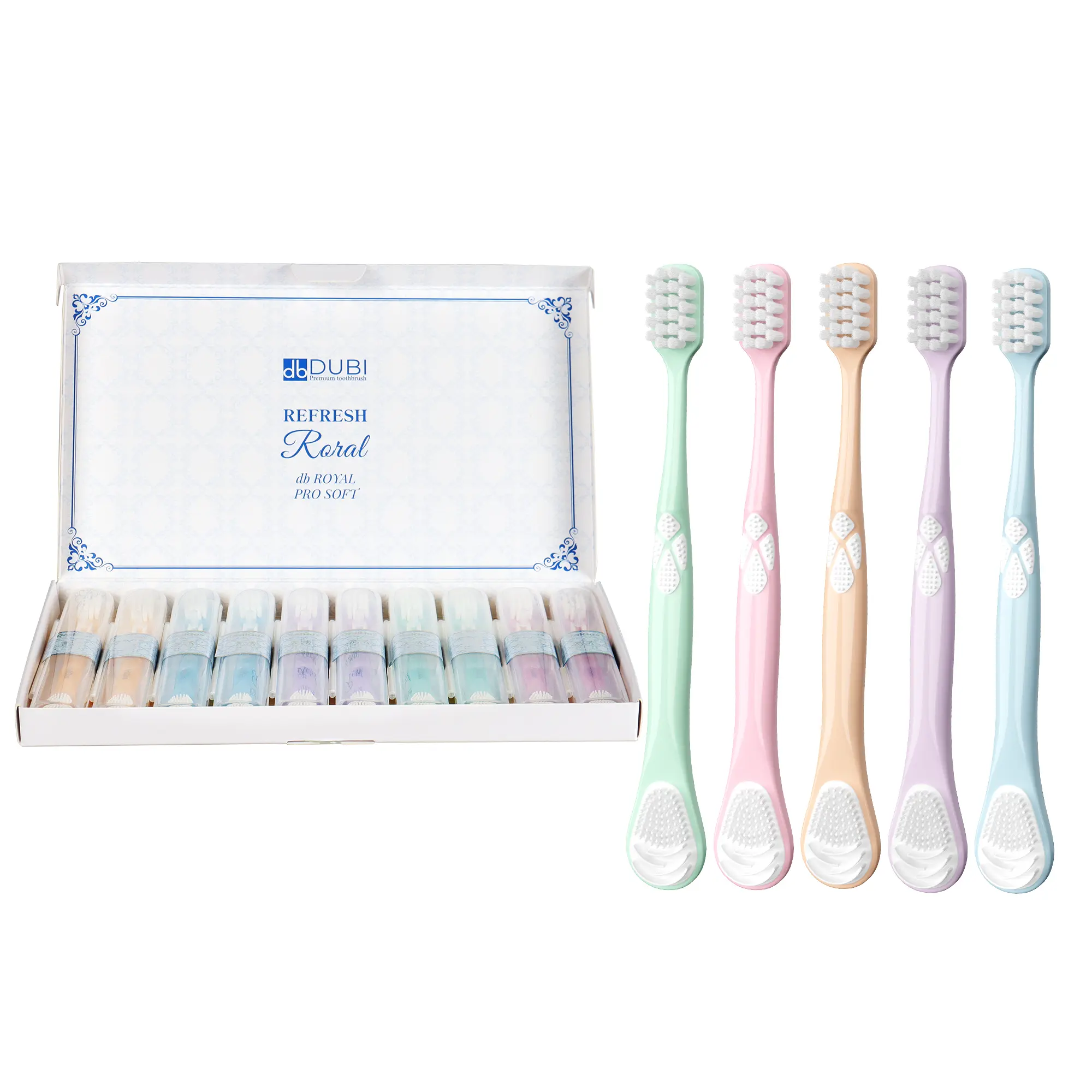 OralGos 10-Pack Extra Soft Toothbrushes for Adults – Wide Head & Tongue Scraper, Sensitive Teeth & Gums, Individual Travel Cases, Gift Set Available in 5 Colors