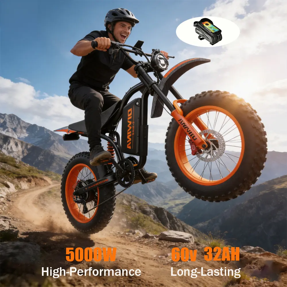 Adult Electric Bike - 5000W Peak, 60V 32/36AH Battery, 40/45MPH Speed, 100 Mi Long Range, 20-Inch Fat Tire, 7-Speed, Hydraulic Brake, Off-Road Snow Commuter E-Bike