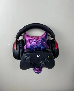 Wolf Headphone Controller Holder and Stand, Cute Unique Wall Mount or Desk Decor | 3D Printed Gamer Organization Wallmount for PS5, Xbox etc