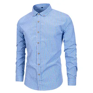 Men's Stretch Plaid Shirt Long Sleeve Casual Button Down Work Blouse Camisa de Hombre Manga Larga