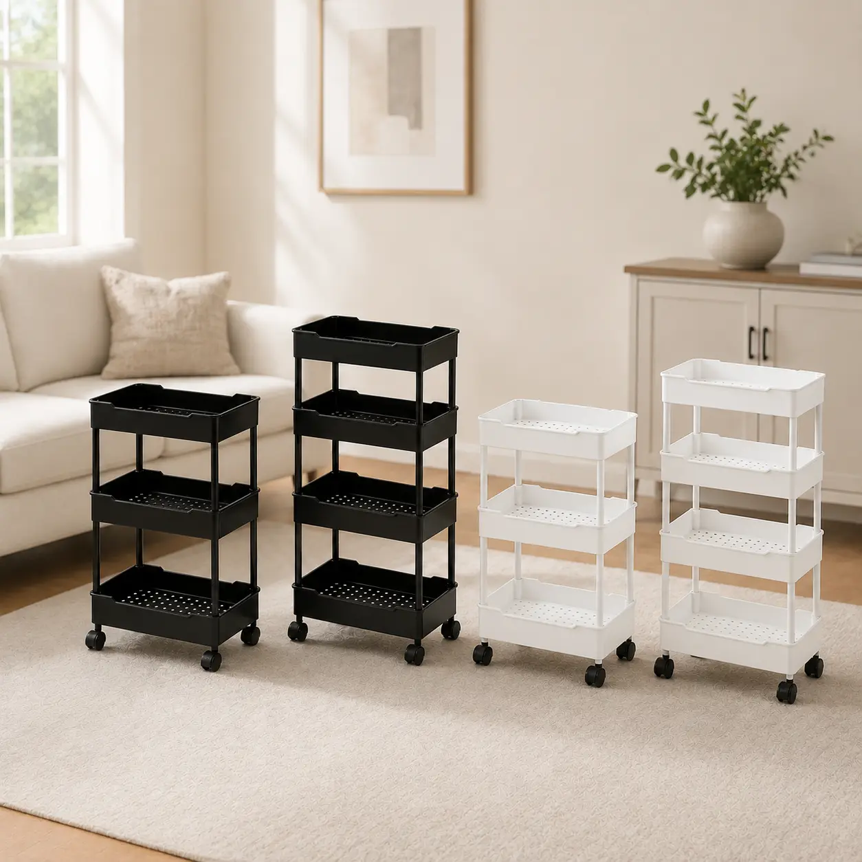Rolling Storage Cart – 3 Tier & 4 Tier Space Saver Organizer