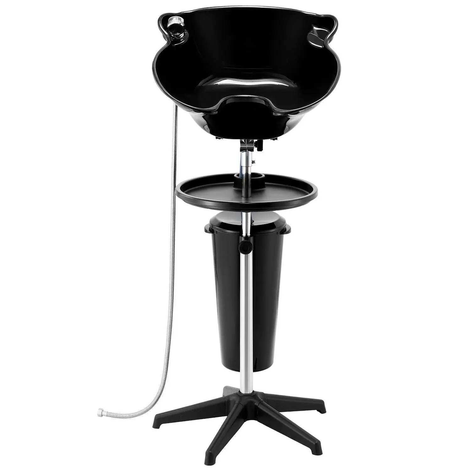 VEVOR Portable Barber Shampoo Bowl, Deep Salon Sink with Adjustable Height & Angle, Home Barber Hair Washing Station with Drain Hose, Shower Head & Water Storage Bucket, Black