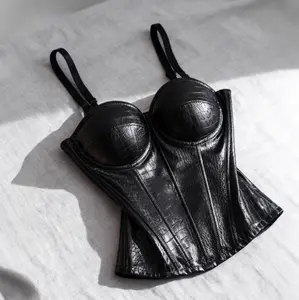SHANIAH Faux Crocodile Embossed Corset Top for Women Sexy Bustier Crop Top Body Shaper Camisole with Bone Support Vintage Push Up Clubwear Party Night Out Streetwear Chic Sleeveless Slim Fit Tank Top Punk Rock Goth Bralette Outfit