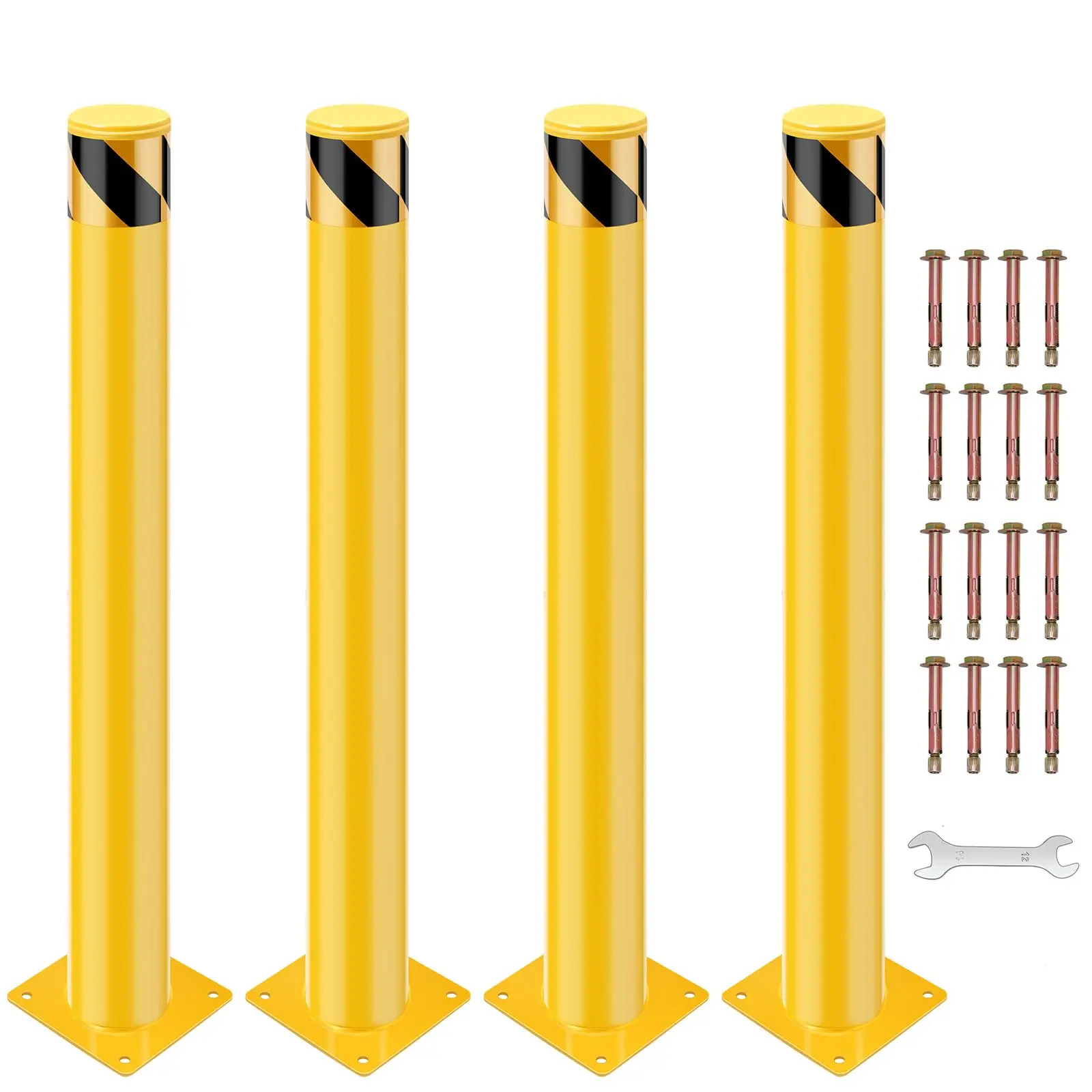 GARVEE High Visibility Durable Construction Traffic Safety Steel Bollard Post Barrier Posts, 24x4.5 in Bolted 4-Pack for Streets, Corners, 24 X 4.5 Inch