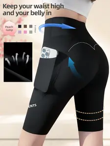 Women's High Waist 4D Padded 5"/7" Cycling Shorts - Polyester Printed Compression Bottoms with Zipper Pockets for Road Biking, Athletic Use Soft Solid Workout Womenswear Bike Casual Everyday Fashion Leggings
