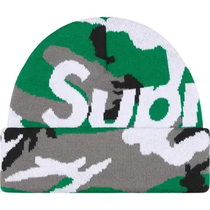 829590 Supreme Beanie Big Logo FW25 Green Camo