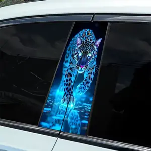 2 pieces Tiger and Leopard Flame Blue Car Sticker B-pillar protective sticker, self-adhesive glossy car window wall sticker, easy to apply, durable appearance decoration, Color car decoration | Easy sticker material Truck Car Decal for Cars
