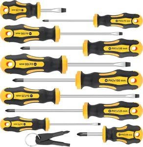 10-Piece Magnetic Screwdrivers Set, 5 Phillips and 5 Slotted Tips Professional Cushion Grip Screwdriver Set 2pcs Portable Multifunction Key Mini Screwdriver (Yellow)