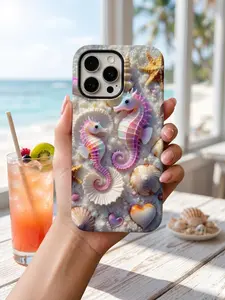 Pink Seahorse Phone Case, Coastal Beach Aesthetic MagSafe Cover for iPhone 17 16 15 14 13 Pro Max & Galaxy S26 Ultra