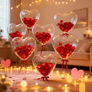 Red Heart Petal Balloons, Set of 5 Balloons + 500 Petals + 1 Roll of Ribbon, Red Valentine's Day Decorations, Suitable for Weddings, Birthdays, Proposals, Wedding Anniversaries, Engagements, Valentine's Day, Romantic Decorations, Special Night Parties