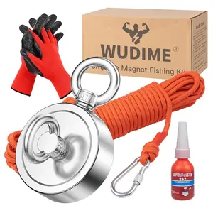 Super Strong 1000 Lbs Magnet Fishing Kit, Rare Earth Neodymium Magnet with 65 FT Rope, Protective Gloves, Good for Retrieving in River and Magnetic Fishing
