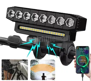 USB Rechargeable Bicycle Headlight, 9LED Bike Horn Headlight with Digital Display, High Lumen Night Riding Light, Outdoor Cycling Accessories,Bike light set,Bike light,Luces led para bicicletas,Bike accessories,Bicycle parts and accessories