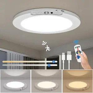 Rechargeable Motion Sensor Ceiling Light with Remote, Battery-Powered Closet Lamp, Wireless LED Shower Light, Adjustable Color Indoor Fixture