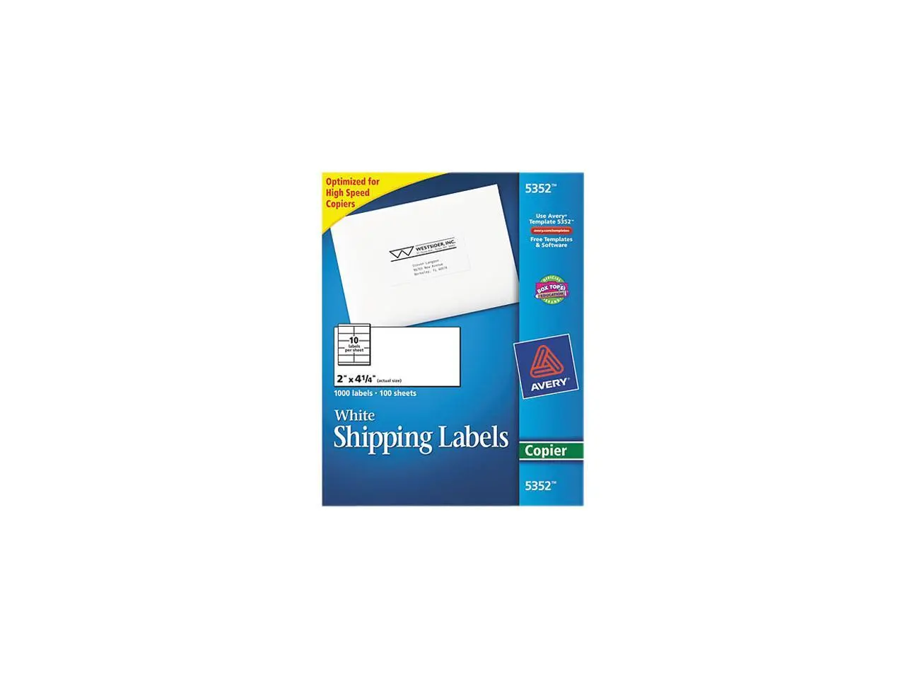 Avery 5352 Self-Adhesive Shipping Labels for Copiers, 2 x 4-1/4, White, 1000/Box