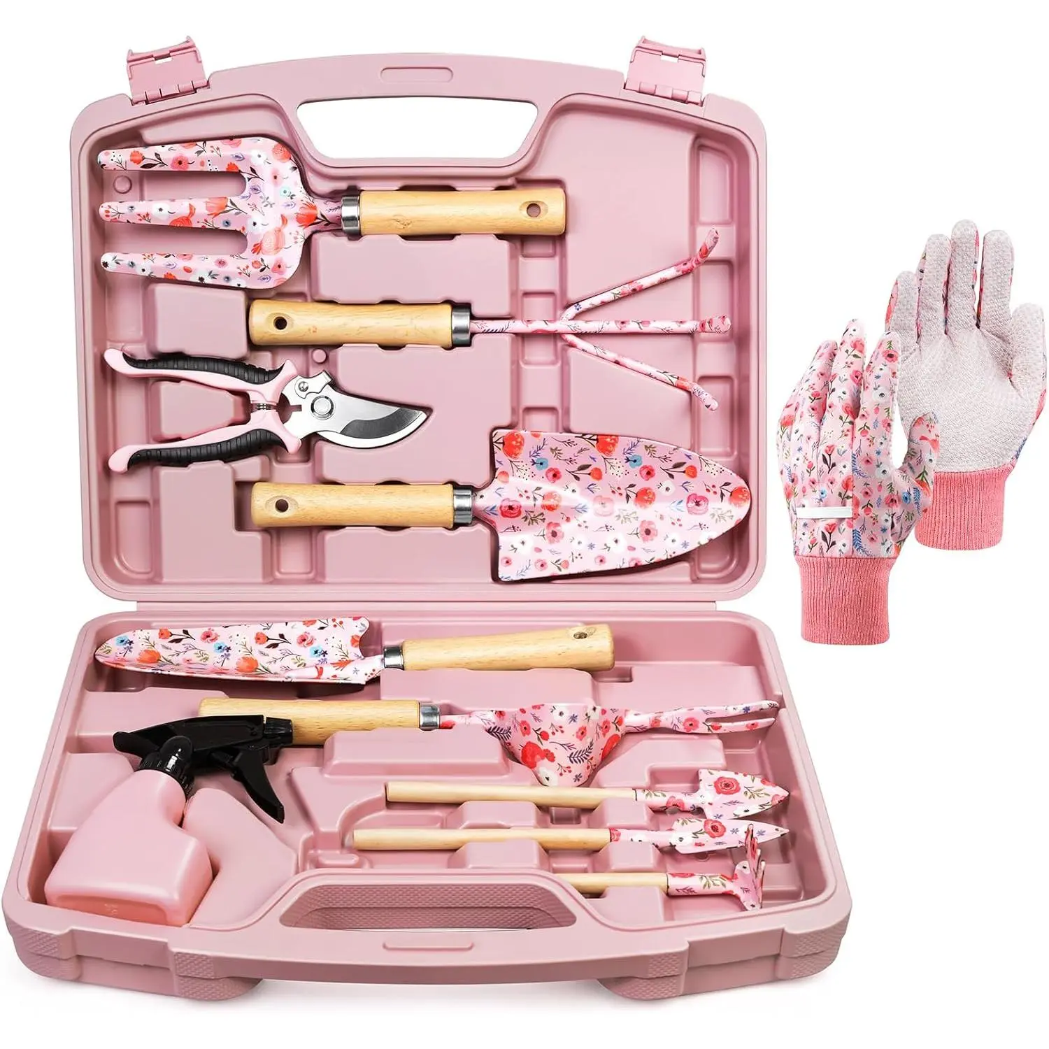Women's & Men's 12-Piece Rust-Proof Heavy-Duty Gardening Tools Gift Set with Durable Carrying Case, Fashionable Thoughtful Gardening Gift (Pink), Women/Men