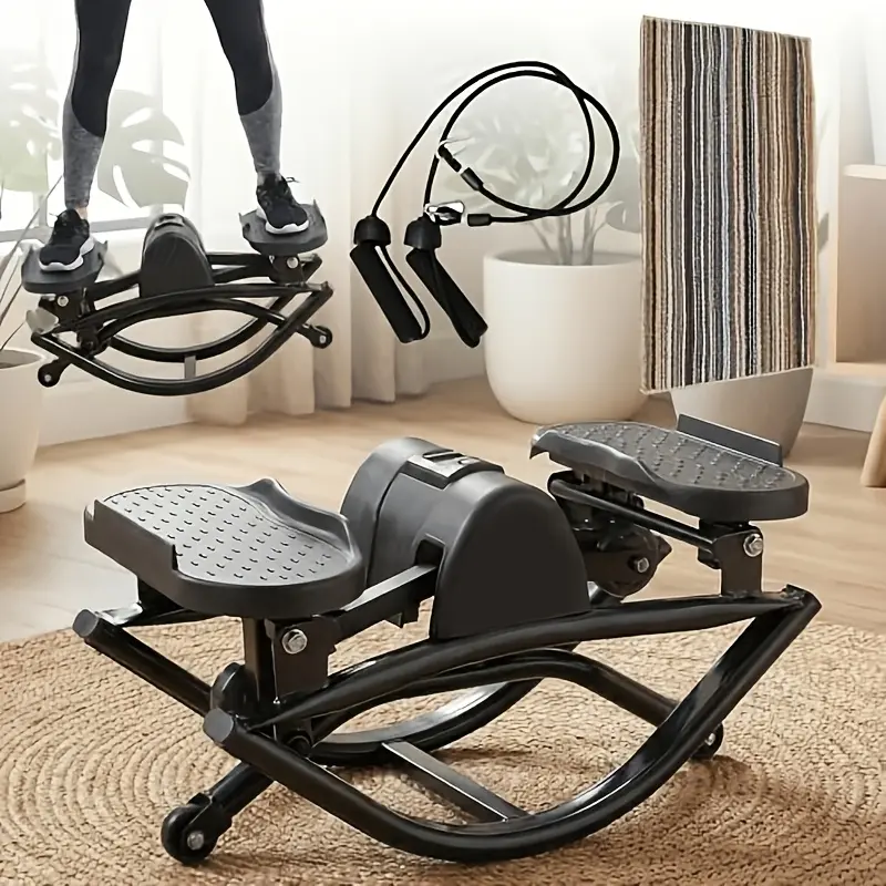 U-Shaped Lateral Elliptical Step Machine - Unisex Home Workout Equipment, 19.3x10.5" Compact Low-Impact Stepper with Resistance Bands, Anti-Slip Mat for Home Use