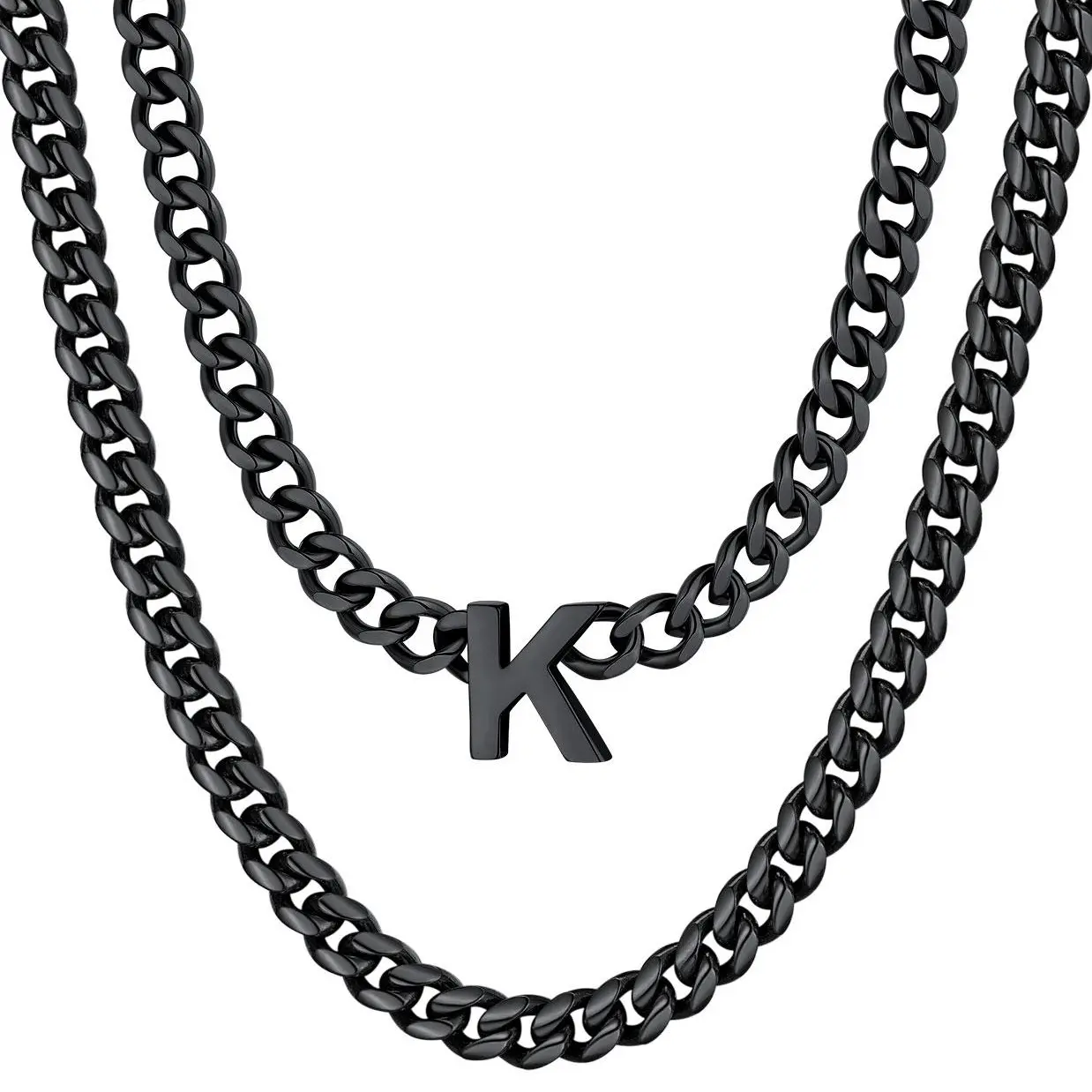 PROSTEEL A-Z Dainty Letters Pendant Necklace Stainless Steel Custom Initial 26 Letters 7mm Cuban Link Chain Necklace Unisex For Women Men
