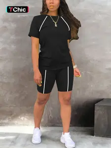 Women's Summer Fashion Two-Piece Set, Short Sleeve Round Neck Solid Color T-Shirt with Shorts, Stylish Casual for Daily Wear