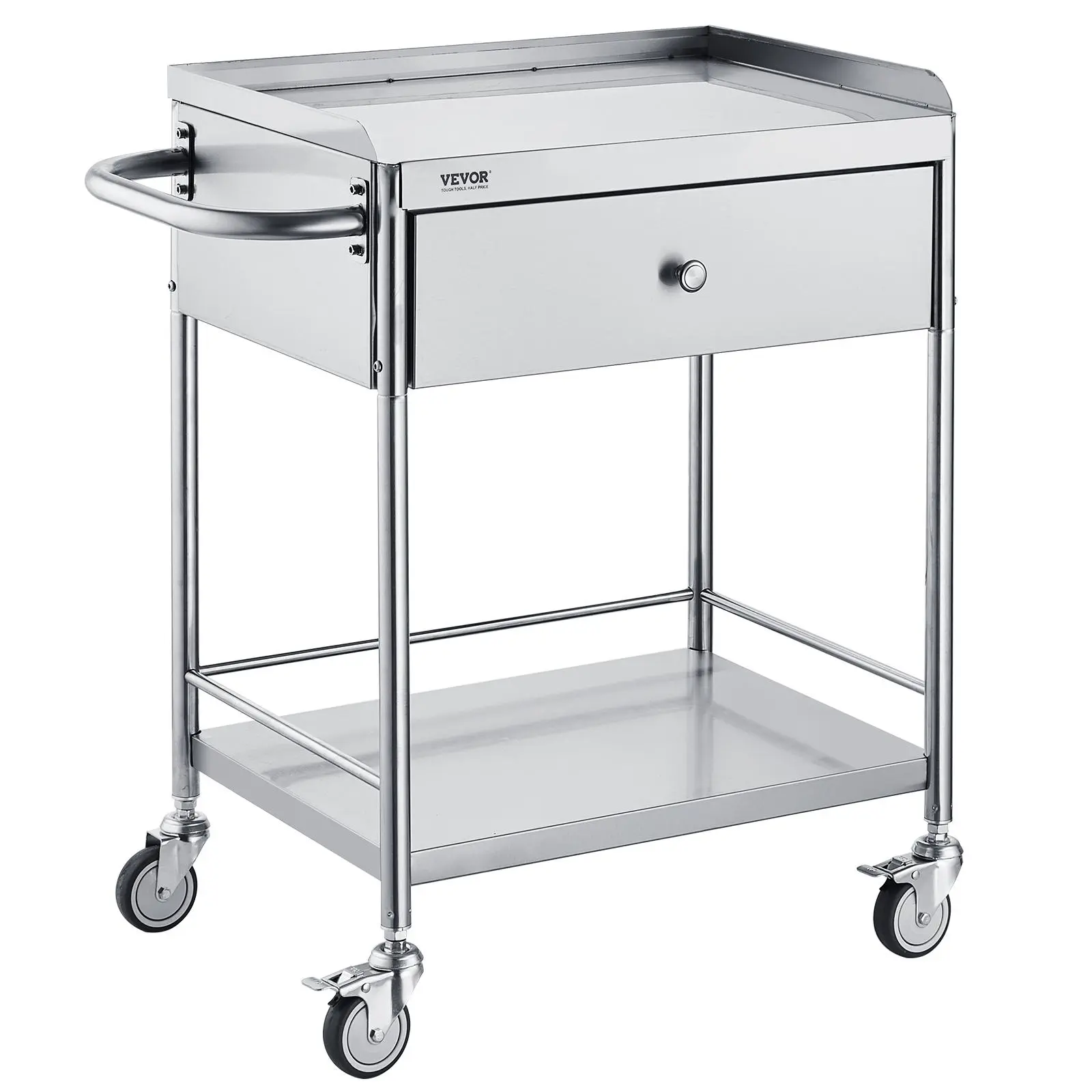 【Summerfinds】VEVOR Medical Cart,  2-Layer Stainless Steel Cart 220 lbs Weight Capacity, Lab Utility Cart with 360° Silent Wheels and a Drawer for Lab, Clinic, Kitchen, Salon