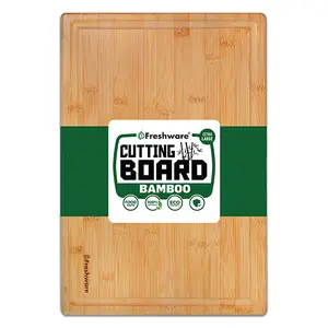 Bamboo Cutting Boards for Kitchen with Juice Groove [Extra-Large] Wood Cutting Board for Chopping Meat, Vegetables, Fruits, Cheese, Knife Friendly Serving Tray with Handles, 18 x 12.5 Inch