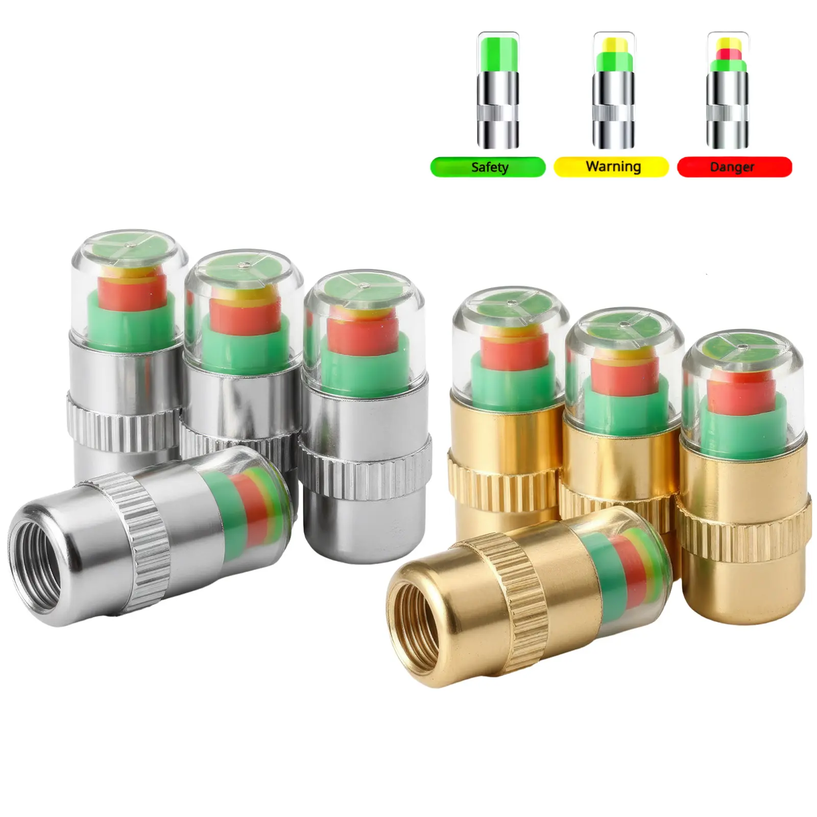 4PCS Car Tire Pressure Monitor Valve Stem Caps - Easy Install Valve Hole Tyre Pressure Monitoring System Tools, 3-Color Visual Alert, Universal Fit for Cars/SUVs, Motorbikes