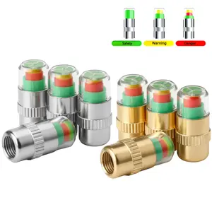 4PCS Tire Pressure Monitor Valve Stem Caps - 3 Color Visual Warning Indicator - Universal Car Tire Caps & Pressure Detector for Medium-Sized, SUV, Motorbikes, Bicycles