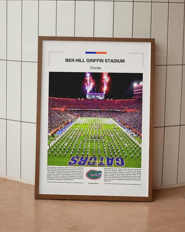 Ben Hill Griffin Stadium Poster, Florida Gators Wall Art, Gators Print, NCAA Poster, Collage Football Wall Art, Gift For Football Fan. NO FRAMED