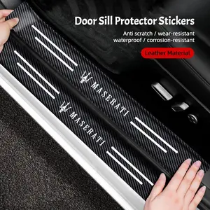 Carbon Fiber Car Door Sill Protector Stickers Accessories For Maserati Levante Ghibli MC20 Grecale Quattroporte GranTurismo President GranCabrio Coupe Spyder