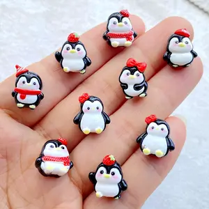20pcs vibrant resin mini cartoon Christmas bow penguin Charm, used for nail art, wedding DIY, scrapbook, jewelry crafts, Projects, Designs and accessories