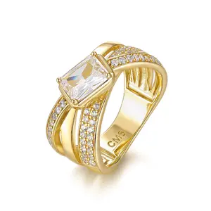 MEIITRUE 1 Carat D-Color 5A Cubic Zirconia Ring for Women, 14K Gold-Plated Double Band Statement Ring