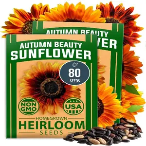 HOME GROWN Autumn Beauty Sunflower Seed 2 Pack - 80 Heirloom and Non-GMO Sunflower Seeds to Plant - Blooms for Wildlife Gardens, Pollinator Support, and Ornamental Flower Beds (Helianthus annuus)