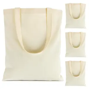 Canvas Tote Bag 4 PCS Cotton Canvas Reusable Grocery Shopping Blank Tote Bag with Handles for Crafts DIY, Gift, Advertising Activity