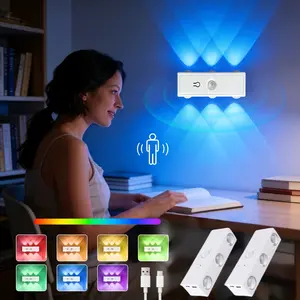 2-pack Cat Eye Sensor Cabinet Bottom Light | LED Rechargeable, Type-C Charging, 3-color/ RGB Colorful Ambient Light, Suitable for Office Cabinets, Cabinets, Wardrobes | Plastic, USB Charging, Infrared Sensor Function, Home Decor Light
