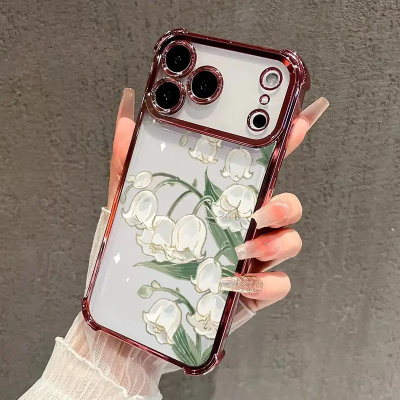 Lily of The Valley Pattern Four Corner Anti-Fall Phone Case Transparent Electroplated Protective Cover,phone Case Suitable for Iphone 11/12/13/14/15/16/17 Pro Promax Plus Air and Samsung S22/S23/S24/S25 Plus Ultra Fe, Accessories, Smartphone