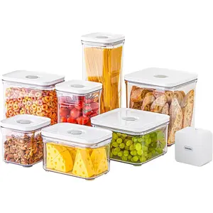 Premium Airtight Food Storage Containers Mega 8P/Set. 7pcs Container and Vacuum Sealer. Smart One-Click Seal Lid, Patented Double Silicone Lining, 100% Leak Proof, BPA-FREE