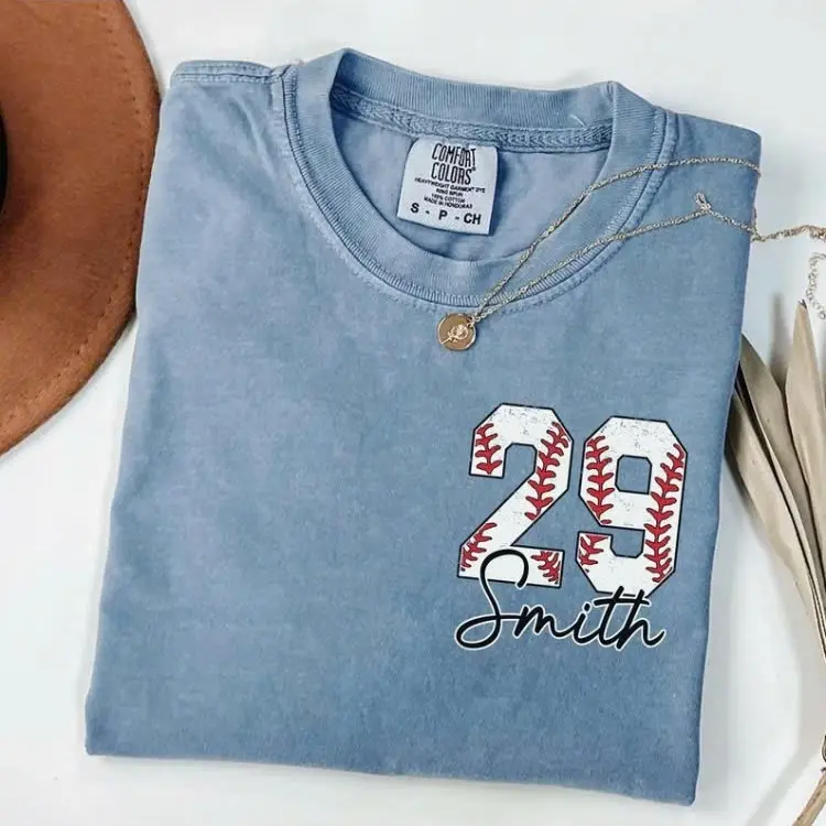 Comfort Colors Custom Baseball Pocket Shirt, Personalized Baseball Number Tee, Sports Mom Gift, Baseball Fan Comfort Colors Shirt, For Men, For Wemen