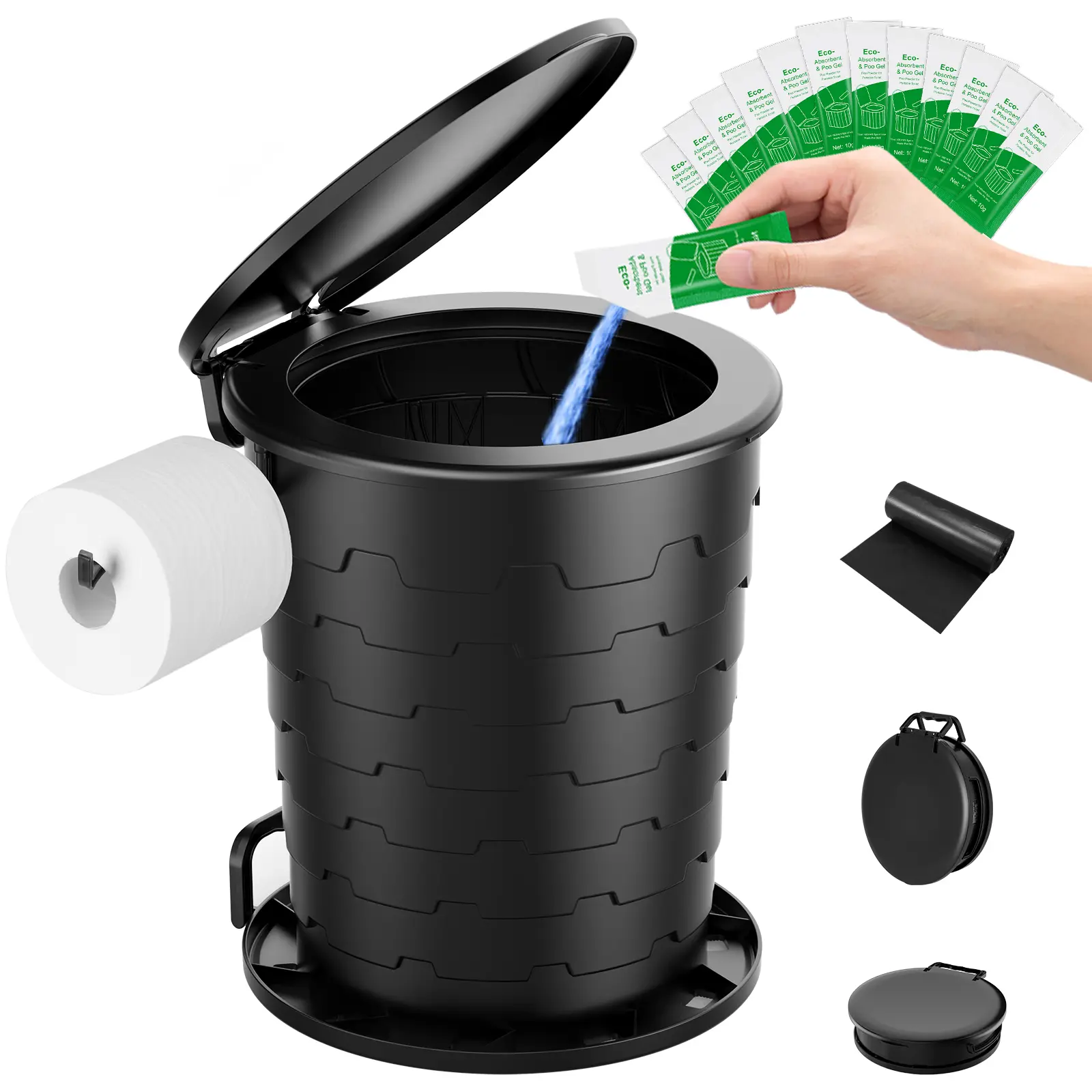Camping Toilet,Height-adjustable Toilet, Portable Toilet for Camping/Car Foldable Portable Potty with Toilet Bags, Poo Gel,and Paper Holder,for Camping,Outdoor, Hiking,Truck, RV, Beach