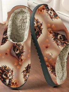Cute Hedgehog Themed Cotton Slippers, Plush Lined Anti-Slip Thick Sole, Casual Home Warm Shoes for Fall & Winter